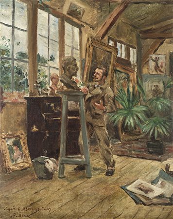 G.Diaz da Moreau de Tours &quot;Ritratto d'artista nello studio&quot; olio su...