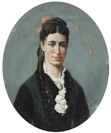H.Bronfort sec. XIX &quot;Ritratto di gentildonna&quot; olio su tavola ovale...