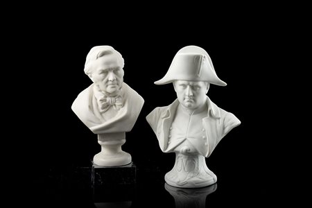 Busto in gres raffigurante Wagner su base in marmo nero; unito a un busto di...