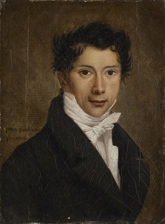 Scuola del sec. XIX &quot;Ritratto di giovane uomo in giacca nera e cravatta...