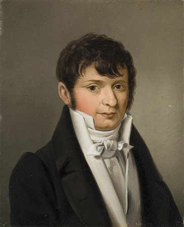 Scuola del sec. XIX &quot;Ritratto di giovane in giacca nera e gilet...