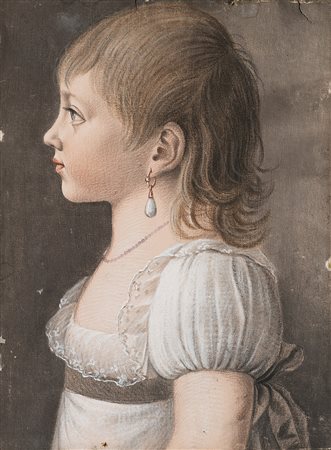 Scuola francese, inizio sec. XIX "Ritratto di bambina di profilo"...