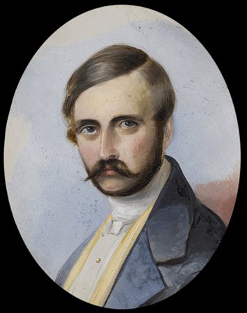 Scuola del sec. XIX "Ritratto di gentiluomo con baffi in abito...