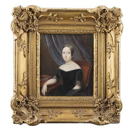 Adele Lohner (sec. XIX) "Ritratto di gentildonna in abito scuro...