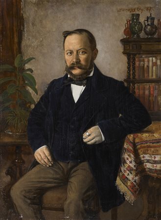 Firma indecifrata, sec. XIX "Ritratto di gentiluomo in un interno"...