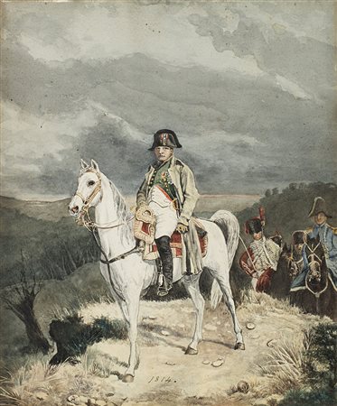Scuola del sec. XIX "Napoleone a cavallo" acquerello su carta (cm...