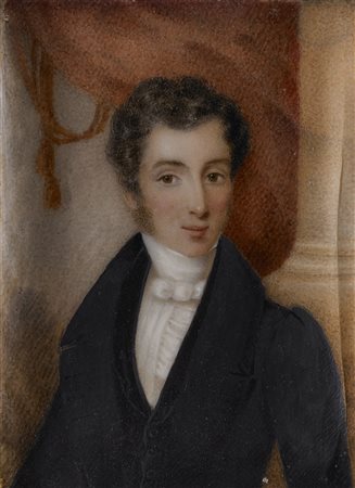 Miniaturista del sec. XIX "Ritratto di gentiluomo in un interno"...