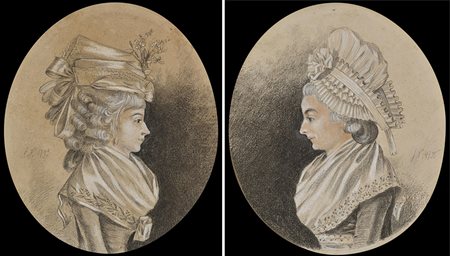 Scuola della fine del sec. XVIII "Gentildonne di profilo" coppia di...