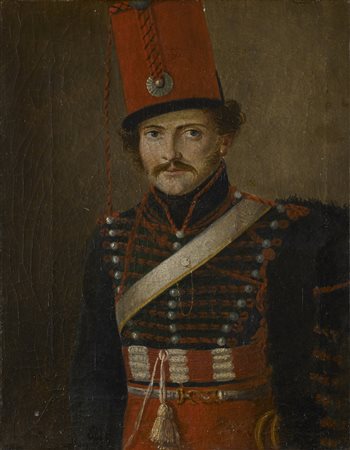 Scuola del sec. XIX "Ritratto di ussaro francese" olio su tela (cm...