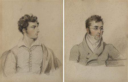 Scuola del sec. XIX "Profilo di giovane" e "Gentiluomo con...