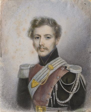Maestro del sec. XIX "Ritratto di ufficiale di cavalleria francese del...