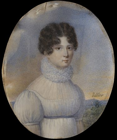 Rollier (sec. XIX) "Ritratto di giovane donna in abito bianco"...