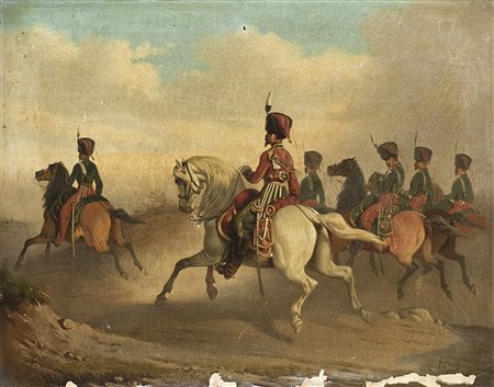 Firma indecifrata, fine sec. XIX "Drappello di cacciatori a cavallo...