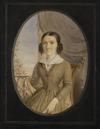 Firma indecifrata "Ritratto di gentildonna con paesaggio sullo...