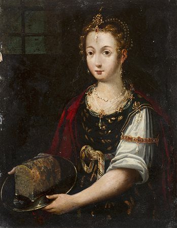 Artista fiammingo del sec. XVII "Ritratto di gentildonna con...