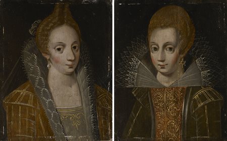 Maestro dell'Europa settentrionale "Ritratti di gentildonne" coppia...