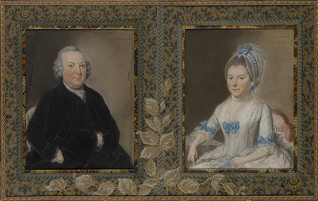 Firma indecifrata "Gentiluomo e gentildonna" coppia di pastelli su...