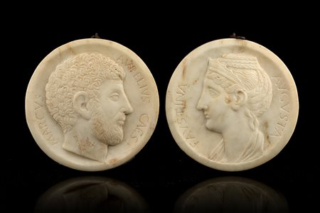 Arte del sec. XIX "Faustina Augusta e Marco Aurelio" coppia di...