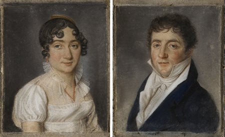 Scuola dell'inizio del sec. XIX "Gentiluomo e gentildonna" coppia...