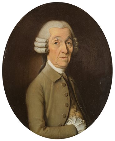 Artista del sec. XVIII/XIX "Ritratto con parrucca" olio su rame...