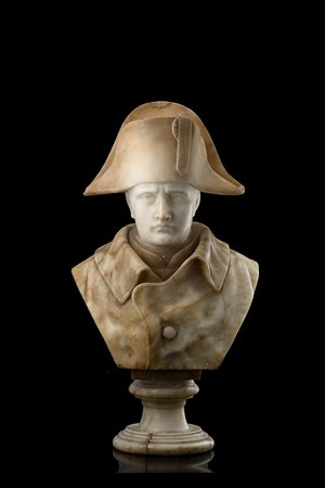 Artista del sec. XIX "Napoleone" mezzobusto in alabastro su base...