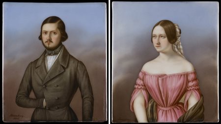 Maestro tedesco sec. XIX "Ritratto di gentiluomo con giacca verde"...