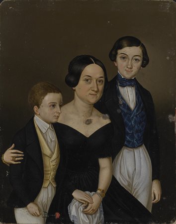 Maestro del sec. XIX "Ritratto di famiglia" olio su rame (cm...