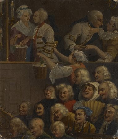 Scuola del sec. XIX "Scena goliardica" olio su tela (cm 25,5x21,5)...