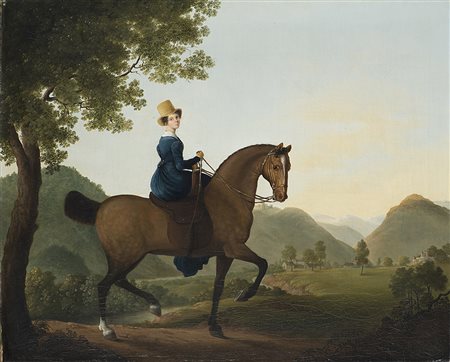 Scuola della prima met&agrave; del sec. XIX "Ritratto di dama a cavallo...