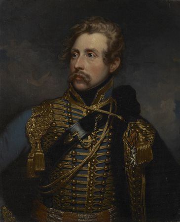 Scuola del sec. XIX "Ritratto di giovane ufficiale ussaro degli Stati...