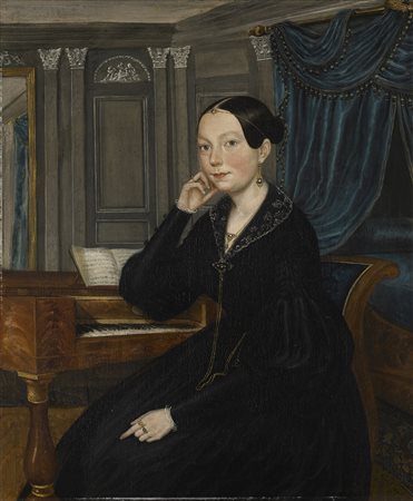 Firma indecifrata (sec. XIX) "Ritratto di gentildonna al pianoforte...