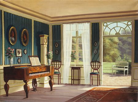 Frederik Wilhelm Svendsen (1885 - 1975) "Interno con fortepiano"...