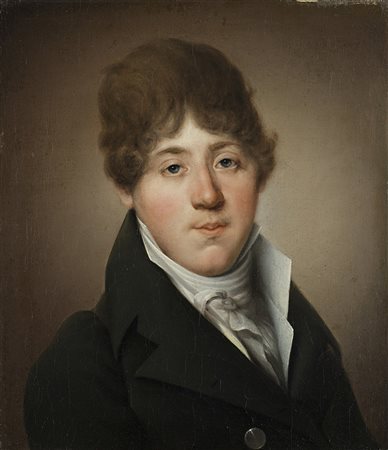 Scuola del sec. XIX "Ritratto di giovane in giacca verde" olio su...