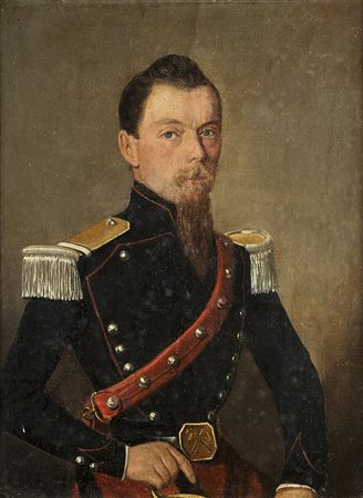 Maestro del sec. XIX "Ufficiale Eugene Bonnamy Bel Fontaine" olio...