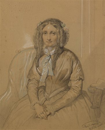 Louis Gallait (Tournai 1810 - Schaerbeek 1887) "Ritratto di gentildonna...