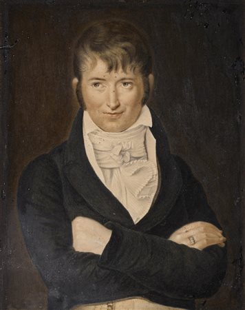 Scuola del sec. XIX "Ritratto di gentiluomo" acquerello su carta...