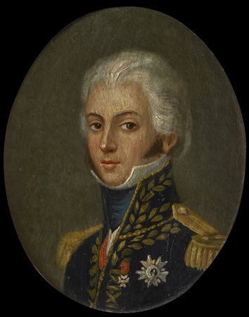 Scuola del sec. XIX "Generale francese" miniatura su rame ovale. In...