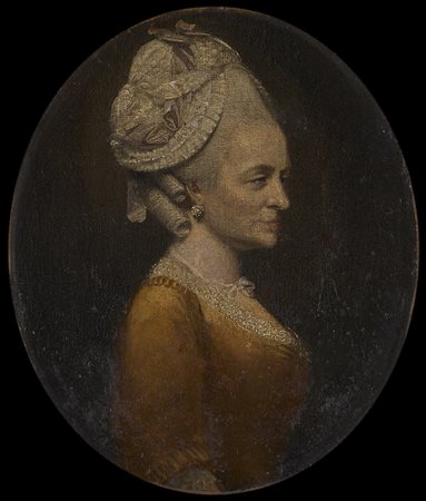 Maestro della fine del sec. XVIII "Ritratto di dama in veste gialla e...