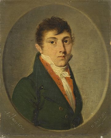 Maestro del sec. XIX "Ritratto di giovinetto con giacca verde" olio...