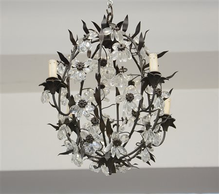 Lampadarietto a boccia con fiori in vetro. Sec. XIX