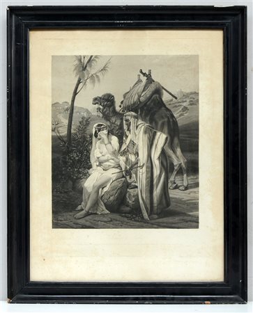 Litografia del sec. XIX raffigurante figure arabe (cm 61x46) in cornice...