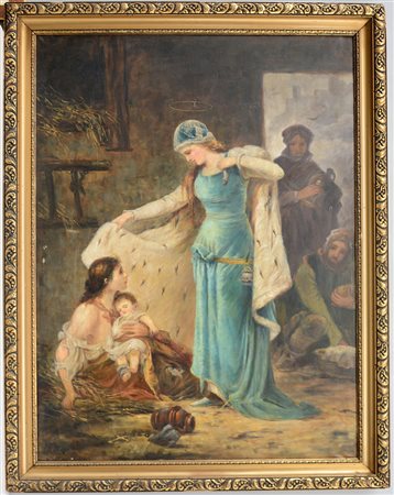 Ignoto "Santa con ermellino" olio su tela (cm 120x90) in cornice (difetti)