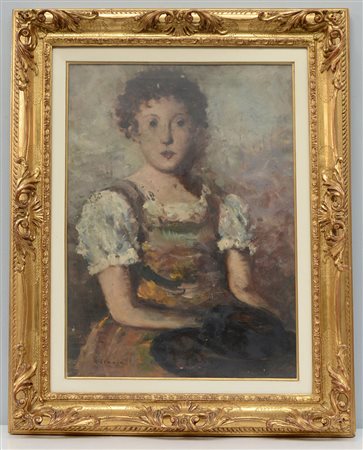Italo Oslavia (XX Secolo 0) "Bimba" olio su compensato (cm 59x41.5) firmato...