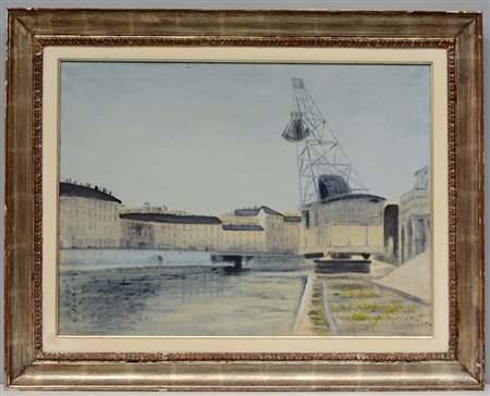 Ignoto "Darsena, Milano" olio su tela (cm 50x70) In cornice