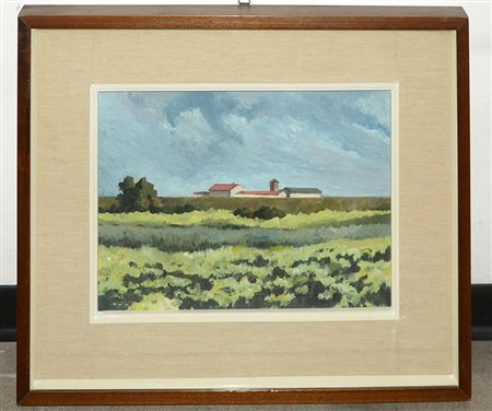A. Da Rios "Campagna lodigiana" 1959, olio su compensato (cm 26x35) firmato,...