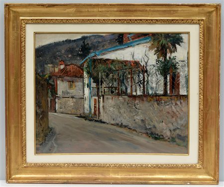 Umberto Montini (Milano 1897 - Busto Arsizio 1978) "Vicolo con case" olio su...