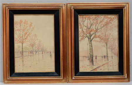 Rosario Di Fazio (1892 - 1958) Coppia di acquerelli raffiguranti scorci di...