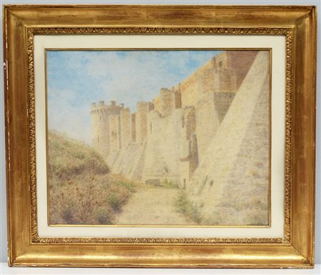 Ignoto "Fortezza" olio su compensato (cm 40x50) tracce di firma e data in...