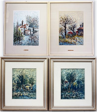 Janni Antonio Lotto di due coppie di tecniche miste raffiguranti paesaggi,...