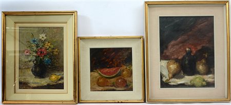 Firma indecifrata. Lotto di tre olii raffiguranti nature morte, misure...